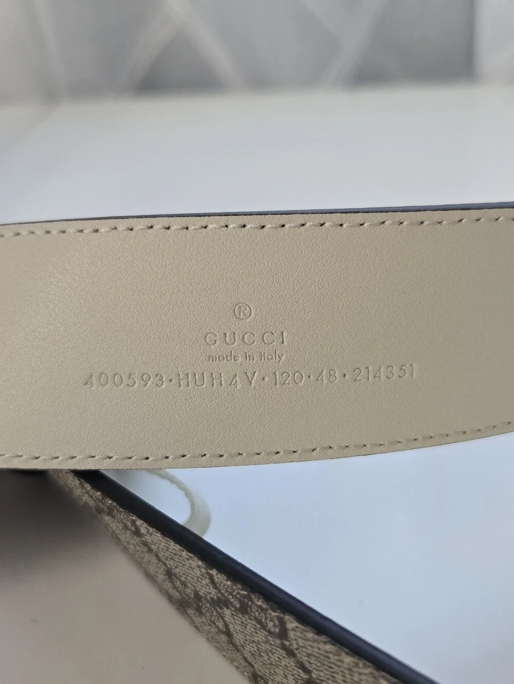 Gucci Beige GG Monogram Canvas Belt with White Double G Buckle